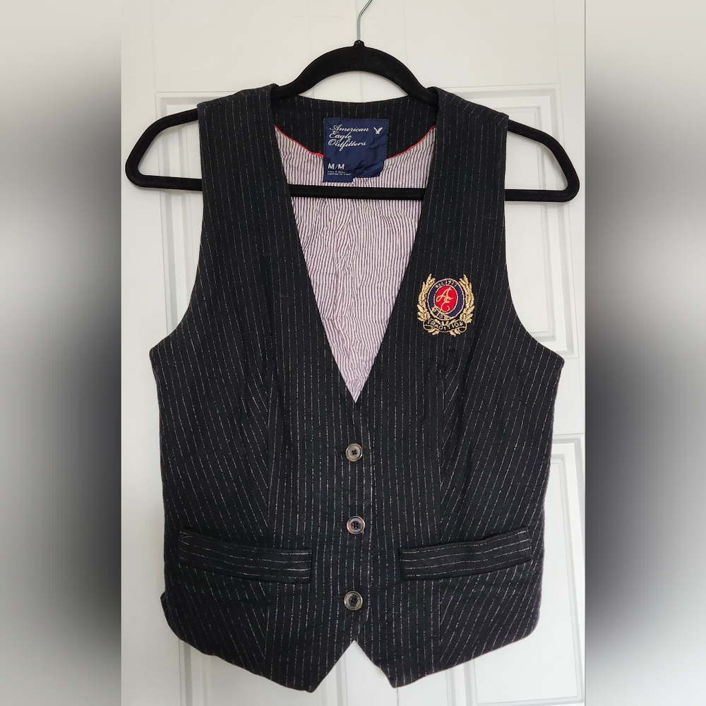 Wool-Blend Ladies Black Pinstripe Vest